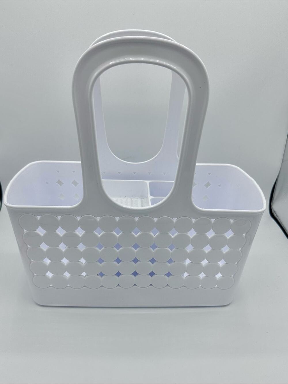 White Plastic Organizer Tote with Circular Cutouts (B3)